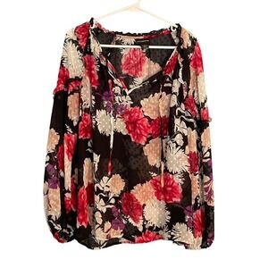 Liz Claiborne Floral Print Sheer Blouse Women's Size L Career Top